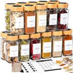 FINESSY Bamboo Glass Spice Jars with Label and Shaker Lids Clear Empty 4oz 24 Pack Bottles Set, Glass Spice Containers with Labels, Seasoning Organizer Jars, Seasoning Containers with Labels Set