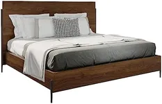 Hekman Furniture Queen Panel Bed - Hand-Forged Iron Legs Tobacco Finish Rustic Modern Bed with Sleek Headboard and Minimalist Footboard Industrial Design for Comfortable Bedroom Style