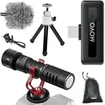 Movo VXR10 Shotgun Mic with WM-VXR10 Wireless USB-C Microphone Adapter and Tripod - for USB-C Devices Including iPhone 15+, iPad, Computer, Android, and More