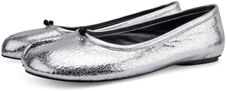 VBDB Tabi Silver Ballet Flats for Women Slip on Shoes Wide Width Split Toe Dress for Women Low Heels Comfortable Flats Shoes Size 11