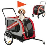 PawHut Dog Bike Trailer, 2 in 1 Foldable Pet Stroller Security Harness, Reflectors, Quick Release Wheels, Flag, for Medium Dogs, Red