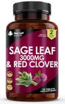 Sage Leaf & Red Clover Tablets for Menopause - 3000mg High Strength Perimenopause Supplements with Sage Leaf and Red Clover Menopause Supplements - Vegan Sage 120 Tablets Made in UK by New Leaf