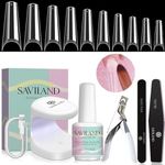 SAVILAND Nail Tips for Acrylic: Gel Nail Kit Clear Long Coffin Nail Tips 500PCS Half Cover with 15ML 4-IN-1 Super Strong Nail Glue U V/LED Nail Lamp Nail Extensioin Kit for Starter DIY