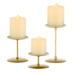 Pillar Candle Holders Candle Plates - Set of 3 Candelabra Candle Stand Iron Plate Minimalism Modern Home Mantel Dinning Table Christmas Decorations Centerpiece for Wedding, Party, Events, Gold