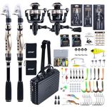 Goture Double Fishing Rod and Reel Combos, Telescopic Pole Spinning Reel Lures Set, Telescopic Fishing Rod Fishing Kit for Travel Saltwater Freshwater A 2.7M