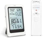 LOFICOPER Indoor Outdoor Thermometer Hygrometer, Wireless Home Weather Station, 4. 4'' High Accuracy Temperature Humidity Monitor, with Weather Forecast, Calendar, Alarm Clock, Snooze