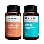 hk vitals Fish Oil and Multivitamin Plus Probiotics (90 Tablets Each) Combo Pack | 1000mg Omega 3 with 180mg EPA & 120mg DHA | Enhances Energy, Immunity & Joints Health