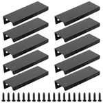 10 Pcs Concealed Drawer Handles with Screws, Aluminium Alloy Cupboard Handles Black Matt, Back Mount Finger Edge Pull for Wardrobe Kitchen Cabinet Drawer