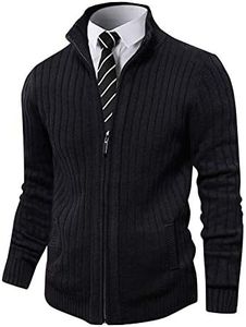 Pioneer Camp Men's Full Zip Up Sweaters Cardigan Stand Collar Slim Fit Casual Knitted Sweater with 2 Front Pockets (Black, M)