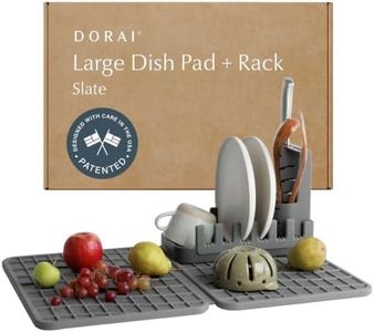 Dorai Home Collapsible Dish Drying Rack and Stone Dish Pad – Large Foldable Drying Rack with Instant - Dry Stone Mat –Space-Saving Drainer Rack for Kitchen Counter - 24.6" x 16.5", Slate