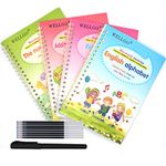 WELLGO 4 PCS English Magic Practice Copybook, Magic Calligraphy That Can Be Reused Handwriting Copybook Tracing Book Set for Kid Calligraphic Letter Writing Drawing Mathematics, Writing Paste Board with Pen