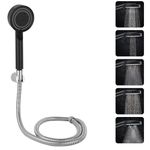 BATH GURU BGBHS001 ABS 9 Inch High Pressure Multi Function 5 Mode Spray Handheld Shower for Bathroom Black Round (With 1.5 Mtr Chrome Plated Shower Tube Hose Pipe)