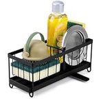 Belle Vous Black Kitchen Sink Caddy - Sink Tidy/Kitchen Sink Organiser Sponge Holder with Drainage Plug - Countertop Kitchen Sink Caddy Organiser