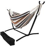 Sunnydaze Double Brazilian Hammock with Stand and Carrying Case - 400-Pound Capacity - Black Stand - Calming Desert