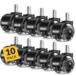 HOLKIE Office Chair Wheels 11x22mm Universal Fit 2 Inch 10 Pack Castors Replacement, Black Dual Rubber Smooth & Silent Chair Casters Wheels-Set of 5 For Hardwood Carpet Floors Computer Gaming