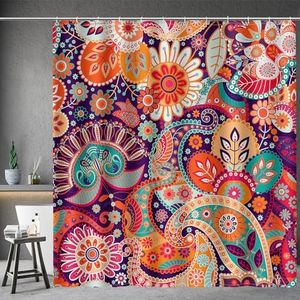 Aimego Boho Paisley Floral Shower Curtains - Mandala Indian Bohemian Colorful Flowers Bath Shower Curtain Set with 12 Hooks for Adults Kids Bathroom Decor Accessories, 72"x72"