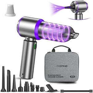 IYOFINE Vacuum/Air Duster 80,000RPM Super Power Mini Car Vacuum Cleaner 4-in-1 air Blower Gun Air Duster & Air Blower & Pump Hand Electric air Duster Handheld dust Blower Blower Cordless (Purple)