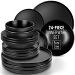 24 Piece Black Dinner Sets for 6 People - Cool Urban Style Stoneware Dinner Set for 6 - Dishwasher & Microwave Safe Plates and Bowls Set for 6 - Dinnerware Sets by Pure Living in Matte Black