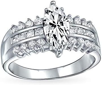 Personalize Vintage Art Deco Style 2.5CT Wide Triple 3 Row Band Channel Set Cubic Zirconia AAA CZ Solitaire Brilliant Cut Marquise Engagement Ring For Women .925 Sterling Silver Customizable