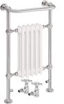 AQUAWORLD Traditional Victorian Style Heated Towel Rails for Bathroom with Radiator, Floor Mounted Towel Warmer Rack Chrome Finished 5 Column 952 X 500 X 225 MM with Valve (White)