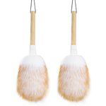 Feather Duster, Lambswool Duster for Cleaning Set of 2, Wooden Handle with Hanging Rope, Washable Reusable Small Hand Duster for Cleaning Wall Plant Desk, Blind Cleaner Duster Tool