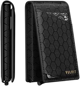 VULKIT Minimalist Wallet for Men Pop Up Credit Card Holder Slim Bifold Wallets RFID Blocking Magnetic Closure with Gift Box Black Grid