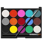 Senbos Face Paint Kits for Kids, 15 Colors Water Based Non-Toxic Quality Palette Body Face Painting Supplies Face Paint Set Washable Face Body Makeup Kits with 2 Brushes for Party Cosplay