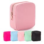 Small Makeup Bag for Purse Nylon Makeup Organizer Wash Bag Preppy Makeup Pouch Mini Make Up Bags Women Waterproof Travel Cosmetic Bag Cute Stuff Storage Bags (Pink, Mini)