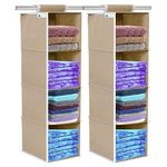 UNICRAFTS Hanging Organizer 4 Shelves Non Woven Foldable and Fit Closet Organizer Collapsible Wardrobe Garments Cupboard 4 Tier Clothes Hanger Pack of 2 Beige