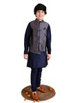 LILPICKS Boys Solid Kurta Pyjama Set with Printed Nehru Jacket (Blue Golden) (9-10Y)