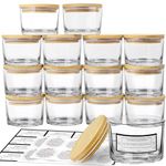 CONNOO 15 Pack 4 OZ Clear Glass Candle Jars with Airtight Bamboo Lids for Making Candles, Bulk Small Wide Mouth Empty Candle Containers with Sticky Warning Labels - Dishwasher Safe