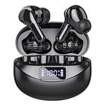 Wireless Earbuds, Bluetooth Headphones 5.3 HiFi Stereo, Wireless Earphones with ENC Noise Cancelling Mic, LED Digital Display in Ear Buds Black