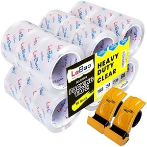 LeBao Bulk Pack Tape Heavy Duty Packing Tape with Dispenser – 18 Rolls Packaging Tape, 2.36 Inch x 66 Yd, 2.8 Mil – Strong Adhesive Package Tape for Moving & Shipping Supplies