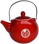 Chinese Teapot 28oz Porcelain Tea Pot Red Glazing with Detachable iron handle for Adults Men Women Tea Ceremony Wedding Party Home Decor (Double happiness Teapot)