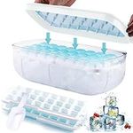 CUQOO Silicone Ice Cube Mold Trays with Lid & Storage Container + EXTRA Ice Soop – 2 x 24 Ice Cube Tray with Lid | Quick Release Ice Cube Tray for Food Cubes | Reusable Ice Cubes for Baby Food (White)