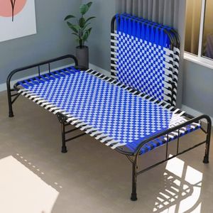 LAMPOC Foldable Bed Frame Portable Folding Single Cot of Iron Trundle for Adults Niwar Bed Charpai/Khatiya Floor for Sleeping (3x6 feet) (Blue)