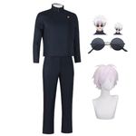 Tongyundacheng Anime Gojo Satoru Cosplay Costume School Uniform Jacket Pants Set (with Glasses) Halloween Carnival Party Cosplay Dress Up for Men