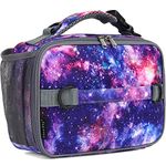 FlowFly Kids Lunch Bag, Durable Insulated School Lunch Box with Shoulder Strap and Bottle Holder, Water-Resistant Thermal Small Lunch Cooler Tote for Teen Boys & Girls,Galaxy