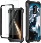 for Blu View 4 Case with Tempered Glass Screen Protector, Support Wireless Charging Dual Case with 4 Reinforced Corner Full Body Protective Case for Blu View 4 Phone Case, Starry Moon and Wolf