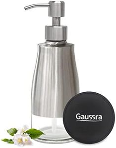 Gaussra Soap Dispenser with Non-Slip Coaster，Brushed Nickel Stainless Steel Case Glass Liner Hand Pump Dispense for Refillable Liquid for Bathroom & Kitchen (11OZ / 320ML)