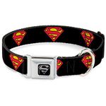 Buckle-Down DC-WSM010-S Dog Collar Seatbelt Buckle, Superman Shield Black, 9"-15"