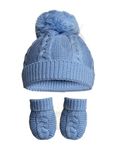 Royal Icon Baby Knitted Pom Pom Hat With Mittens Baby Boys Girls Winter Hat Mittens Set Cable Knit Single Pom Pom Bubble Hat Colours Available NB-12 Months RI6512 (Blue)