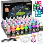 Shuttle Art 45 Colours 3D Fabric Paint Set - Permanent, Glow in The Dark, Glitter, Metallic - With Brushes, Pen, Sheet, Stencils for Textile, T-Shirt, Glass, Wood