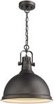 Emliviar 14 inch Farmhouse Ceiling Pendant Light, Vintage Metal Hanging Light with Dome Shade, Oil Rubbed Bronze Finish, 4054L ORB