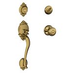 Schlage Lock Company Brookshire Single Cylinder Handleset and Georgian Knob, Antique Brass (F60 BRK 609 GEO)