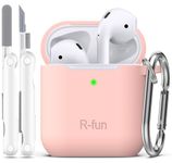 R-fun AirPods 2nd Generation Case Cover, Soft Silicone Protective Cover with Keychain for Women Men Compatible with Apple AirPods 2nd 1st Generation Charging Case, Front LED Visible-Pink Sand