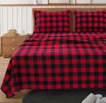 Lane Linen 100% Cotton Queen Flannel Sheets Set - Brushed for Extra Softness - Lightweight & Durable Cotton Flannel Queen Sheets Set - Warm & Cozy Fall Bed Sheets, 15" Deep Pocket - Buffalo Checks Red