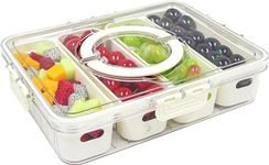 YFXOHAR Fridge Storage Box With Lid&Handle|4 Compartments Fridge Organizer Divider Draining Crisper Containers Keeps Fruits,Vagetables,Meats|Airtight Container Box (Acrylic),Off-White