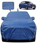 Fabtec Waterproof Car Body Cover for Maruti dzire (2017-2024) with Mirror and Antenna Pocket, Triple Stitched and Soft Cotton Lining (Metallic Blue with White Piping)