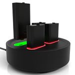 TALK WORKS Xbox Battery Charger Station w/ 4 Rechargeable Batteries - 5' Cable Light Up USB-C Multi-Battery Charging Pack for X-Box Game (Black)